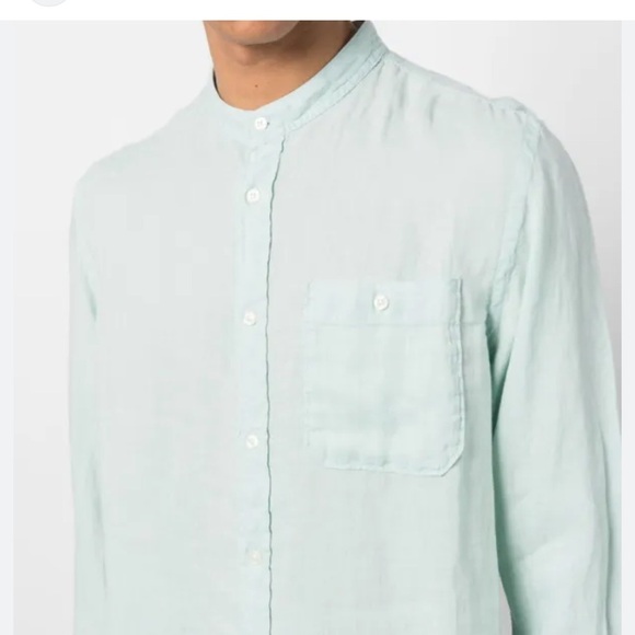 EUC Onia Mens Turquoise Mandarin Collar Linen Button Up Shirt SZ M Casual Preppy - Picture 2 of 11